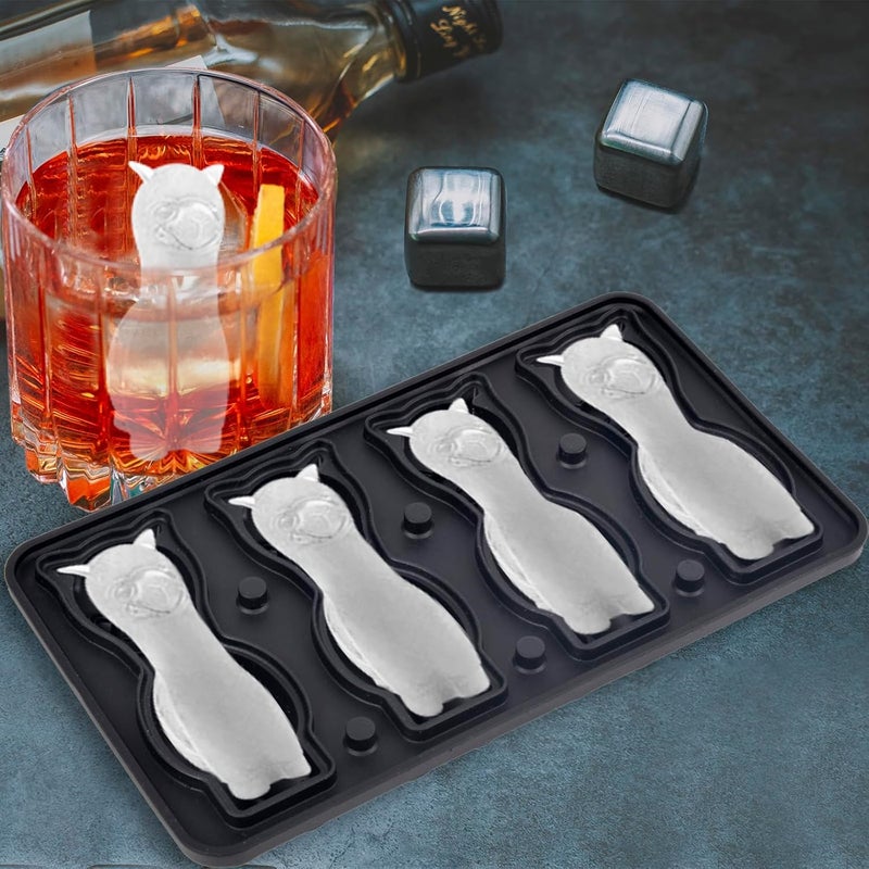 Nerien Alpaca Ice Cube Tray Mold - 3D Alpaca Shape Ice Cube Trays, Cute Ice Cube Molds for Whiskey Bourbon, 4-Hole Large Fun Shapes Ice Cube Trays, Funny Alpaca Gifts for Alpaca Lovers Women Men - Image 5